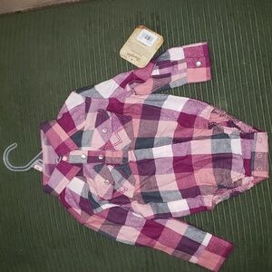 Wrangler Kids Plaid Button Down Shirt - Pink and Gray